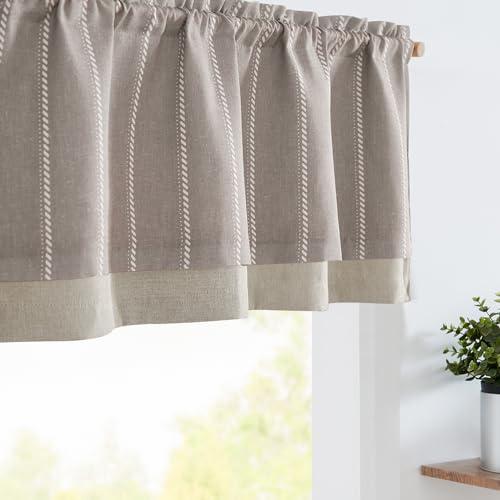 jinchan Nautical Valance Striped Linen Curtain 18 Inch Farmhouse Light Filtering Double Layer Valance for Kitchen Living Room Bathroom Windows Pinstripe Window Treatment 1 Panel Tan