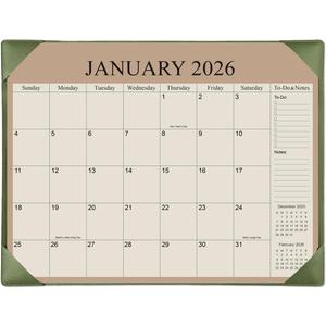 Simplified Desk Calendar 2026 with Desktop Mat, 12 Month Large Desk Pad Calendar from January 2026 to December 2026, 22" x 17" Desk Pad Calendar 2026 for Home, School Office, Green (Cyan)