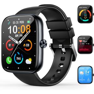 Smart Watch for Men Women, 1.83" HD Touchscreen Fitness Watch with Bluetooth Call&Message Notifications, 110+Sport Modes, 24/7 Heart Rate/Sleep Monitor, IP68 Waterproof Fitness Tracker for Android iOS (Black)