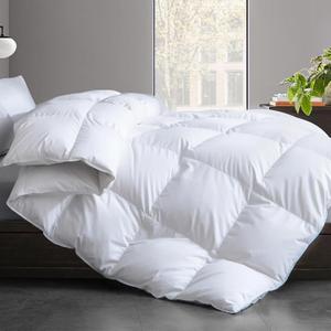 Cosybay Queen Size Feather Down Fiber Comforter - Ultra Fluffy 100% Cotton Duvet Insert, All Season Hotel Luxury Bedding with Corner Tabs, 90"x90" White (White/All Season)