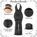 6 Pcs 1920s Elegant Rhinestone Mesh See Through Bodycon Dress with 20s Flapper Accessories Set (Black, M)