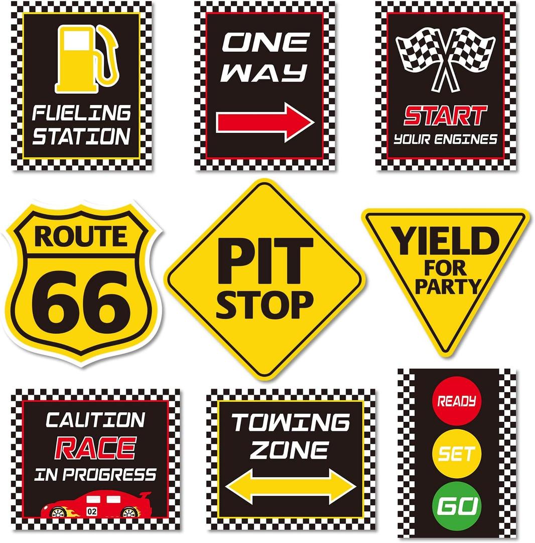 Huray Rayho Race Car Birthday Party Supplies Checkered Flags Racing Happy Birthday Party Signs Cutouts Cars Birthday Party Supplies Let's Go Racing Party Supplies for Kids Race Fans