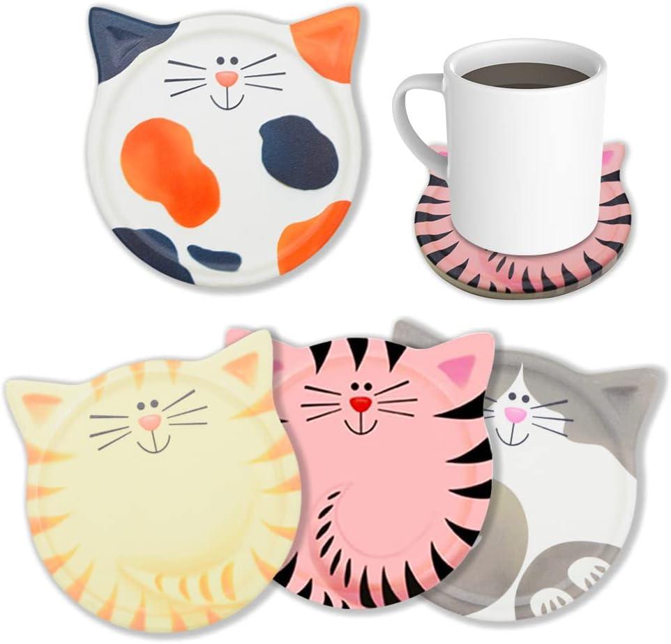Funny Cat Themed Absorbent Ceramic Drink Coasters, for Cat Lovers, Decor, Birthday, Christmas, Housewarming