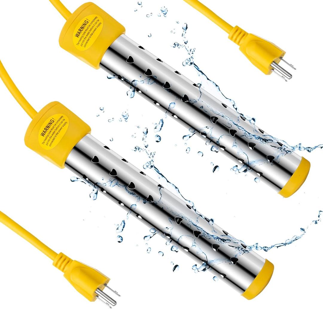 Treela 2 Pcs Immersion Water Heaters Portable Electric Submersible Pool/Hot Tub Heater with 304 SS for Bathtub, Bucket, Basin 5 Gallon Water in Minutes(Yellow,1500W)