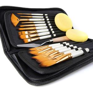 18 Piece Paint Brush Set, ARTIFY 15 Acrylic Paint Brushes, Palette Knife, and 2 Sponges, Professional Artist Paint Brushes for Acrylics, Watercolors, Gouache, Canvas, and Face Painting, Pearl White