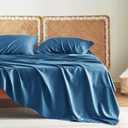 Bedsure Queen Sheet Set, Rayon Derived from Bamboo, Cooling Sheets, Deep Pocket Up to 16", PureWoven, Breathable & Soft, Hotel Luxury Silky Bedding for Hot Sleepers, Teal