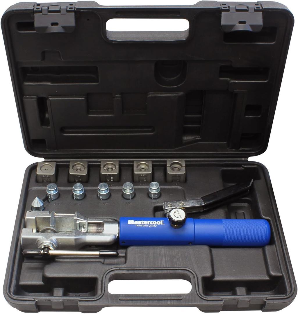 Mastercool 72480 Hydraulic an Flaring Tool Kit  37 & 37 Double Flares for an Fittings, Aviation & Specialty Automotive  Works with Steel & Light Stainless Tubing  Includes Hydraulic Ram & Dies