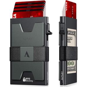 AUTLEY Slim Card Holder, Minimalist Pop Up Wallet for Men, RFID Blocking Mens Wallet with Cash Band (Black)