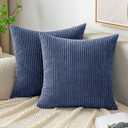 EMEMA Throw Pillow Covers Corduroy Decorative Soft Striped Square Cushion Covers Spring Pillowcases for Couch Sofa Bedroom Chair Car 20x20 Inch Pack of 2, Dusty Blue