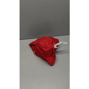 Red Costume Hat With Gold Trim And White Feathe