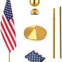 Indoor Flag Pole Kit with Weighted & Thickened Base 6-8FT,Aluminum Commercial Indoor Flagpole for Office School City Hall,Heavy Duty Indoor Telescoping Flag Pole,Golden 1 Pack