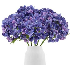 IPOPU Artificial Hydrangea Flowers 5pcs Dark Purple Silk Hydrangea Realistic Silk Fake Flowers for Vase Table Centerpiece Home Wedding Party Garden Decor(Dark Purple)