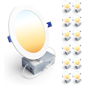 Ensenior 12 Pack 7 Inch LED Recessed Ceiling Light, Dimmable, 2700K-5000K 5CCT, 1600LM 15W 120V, High Brightness Canless Wafer Downlight - ETL&FCC&IC