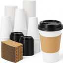 Lamosi 100 Pack 16 oz Disposable Coffee Cups with Lids and Sleeves, Leak-Proof To Go Paper Coffee Cups with Lids, Hot/Cold Beverage White Drinking Cup for Home, Office, Parties, Travel