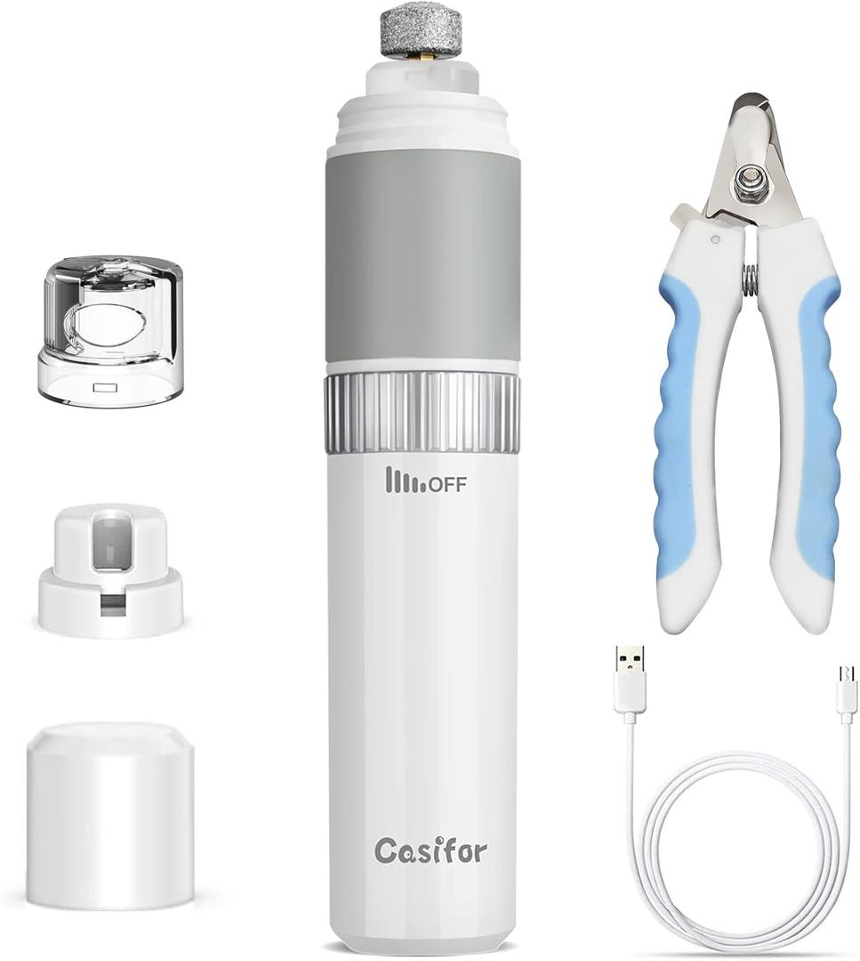 Dog Nail Grinder and Clippers Quiet with 10h Working Time Professional Pet Nail Trimmer Stepless Speed Regulation Pet Nail Grinder Electric Nail File for Large Medium Small Dogs and Cats (White)