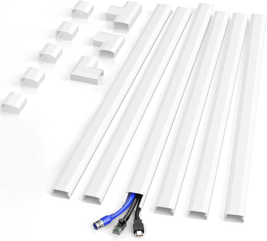 Delamu Cord Hider Wall, Cord Covers for 2-3 Wires, Easy Set up Cable Hider Wire Covers for Cords on Wall, Self-Adhesive Wire Hiders for TV on Wall, Cable Cover Management Kit, W1.0 H0.53in, White