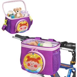 RAYMACE Kids Bike Basket Front with Shoulder Strap, Multi-Functional Handlebar Bike Bag for Girls Boys Toddlers, Scooter, Bicycle Accessories, purple