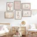 2 x 6Pcs Pink Nursery Bunny Wall Art Kids Swan Flower Painting Pictures Cute Rabbit Animal Poster Prints Retro Hot Air Balloon Canvas Wall Decor for Kid Baby Girls Bedroom Unframed