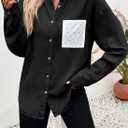 Sidefeel Women's Denim Shirt Button Down Long Sleeve Jean Shirt Shackt with Lace Pocket Denim Top (Black, M)