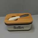 LANDNEOO Butter Dish with Lid and Butter Curler Knife - Unbreakable Stainless Steel Keeper Container with Double Silicone Sealing, for Kitchen Farmhouse Decor (White)
