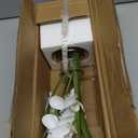 Oairse White Orchids Artificial Flowers with Vase, Small Faux Orchid Arrangement Fake Flower in Woven Glass Vase Small White Centerpieces for Kitchen Dining Room Tables Bathroom Nightstand Decor