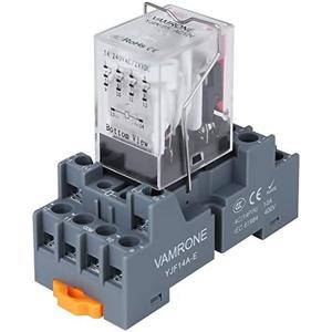 Electromagnetic Power Relay, 14-Pin 5 AMP 12V AC Relay Coil with Socket Base, LED Indicator, 4PDT 4NO 4NC - MY4NJ [Applicable for DIN Rail System]