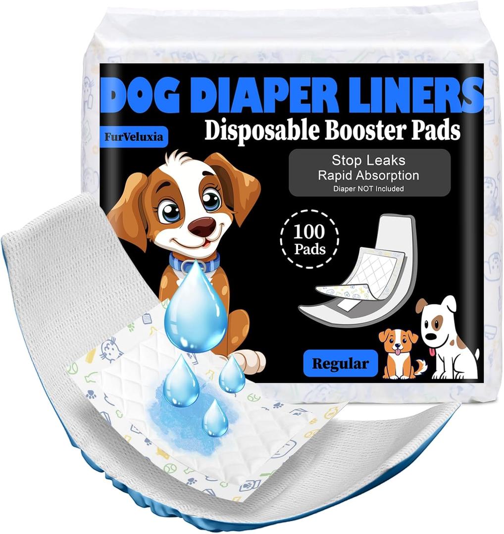 Dog Diaper Liners Booster Pads for Male and Female Dogs, 100ct, Super Absorbent Disposable Belly Band Liners for Male Dogs fit Most Types of Dog Diapers,Wraps (Regular)