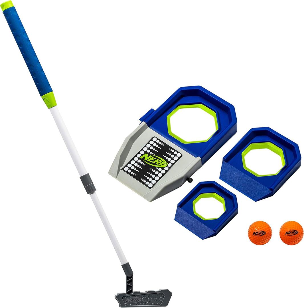 NERF Trick Shot Golf Set - Indoor + Outdoor Putting Trick Shot Kids Golf Set - Includes Putter, Balls, Ramp + Cups - All-in-One Toy for Kids (Blue)