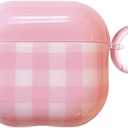 for Apple Airpods 4 Case with Keychain,Aesthetic Pink Checkered Airpods 4th Generation (2024) Protective Cover,Compatible with MagSafe,Gift for Girl Men Women - Pink White Grids