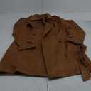 Allegra K Women's Faux Suede Trench Coat Notched Lapel Double Breasted Jacket with Belt (Small, Brown)