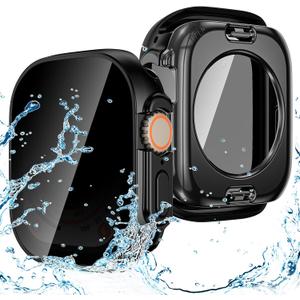 Goton Privacy Waterproof Case Compatible for Apple Watch Ultra 3/2/1 Screen Protector 49mm, Anti Spy Face Cover Back Bumper for iWatch Accessories (Matte Black)