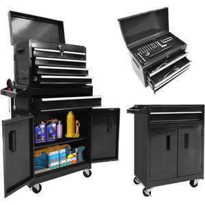Torin 5-Drawer Rolling Tool Chest: Metal Tool Box with Wheels, Removable Top Tool Box, Liner, Adjustable Shelf and Locking Mechanism for Garage Workshop,Black