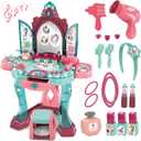 Toddler Vanity Table for Girls — Princess Makeup Playset with Light & Sound Mirror, Magic Sensor, Stool & Accessories, Pretend Beauty Toy for Ages 3+, Standard
