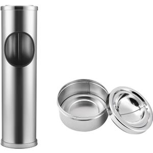 Anfrere Standing Ashtray Outdoor for Patio, Large & Tall Outside Ashtrays for Cigarette Butt Receptacle Disposal, Commercial Metal Smokers Cigar Ash Tray Container with Lid and Trash Can, DN1SR