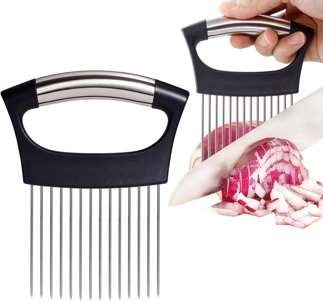 2 x JAYVAR Extra-Large Onion Holder for Slicing, Large Tomato Slicer with 14 Long Needles, Onion Cutter Vegetable Chopper, Tomato Cutter Slicer Tool for Potato Slicing, Kitchen Gadgets Dicer Essentials