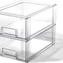 BINO | Stackable Storage Drawers, Large - 2 Pack, Clear | THE CRATE COLLECTION | Storage Bins With Drawers | Bathroom Organizers | Under Sink Organizer | Vanity Cabinet Home Organization