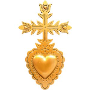 Gold Wall Cross-Saint Heart Miracle Decorative Wall Cross, Antique Gold Heart Design, Vintage Religious Home Decor