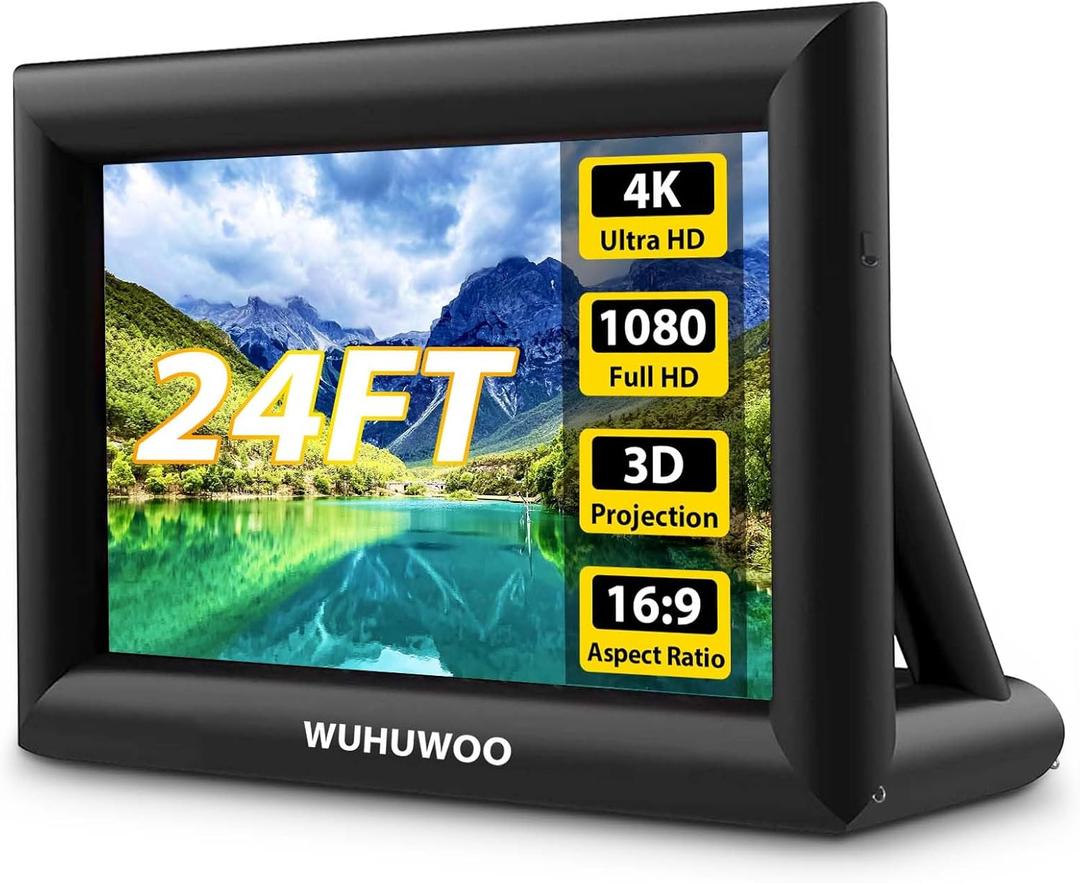 Inflatable Movie Screen Outdoor, 24FT Blow Up Projector Screen for Outside with Air Blower and Carry Bag, Support Front & Rear Projection Easy Set Up for Backyard Movie Night Pool Party