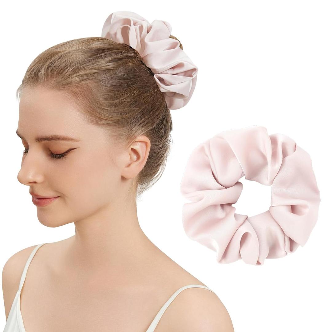 100% Mulberry Silk Scrunchies for Women, Oversized XL Hair Tie for Sleeping, Curly Thick or Thin Hair, No Damage Soft Silk Hair Accessory (Light Pink)