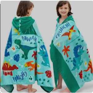 Dinosaur Hooded Towels for Kids Soft 100% Cotton Kids Beach Towel 30" x 50" for 3-10 Years Boy Girl Beach Hooded Poncho Absorbent Pool Toddler Swim Bath Wrap