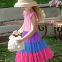 LQSZ Girls Summer Dresses with Ruffle Short Sleeve Midi Casual A-Line Twirly School Sundress Size 3-12 Years (6-7 Years)