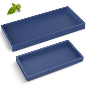 Bathroom Counter Tray,EG-SIPRO High-Grade Thickened Silicone Vanity Tray,Shatterproof Durable Rectangle Tray Soap Dispenser for Countertop,Sapphire Blue,Small+Large (EGTRAY)
