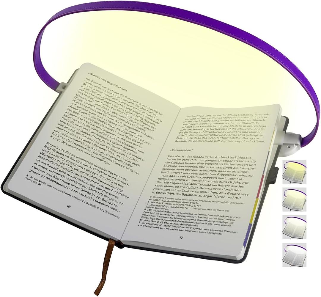ROOKIELEDS Rechargeable Book Light for Reading, 12 LED Eye-Care Reading Light, 4 Color Temperatures, Stepless Dimming, No Flicker, Evenly Distributed Lighting for Books, Perfect for Reader (Purple)