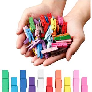 Clothespins, Small Clothes Pins for Photos, 1.4'' 100 PCS Natural Birchwood Mini Clothes Pins, Strong Springs Colorful Clothespins with Storage Bag, Mini Clothespins for Photos, Crafts, Pictures, Art