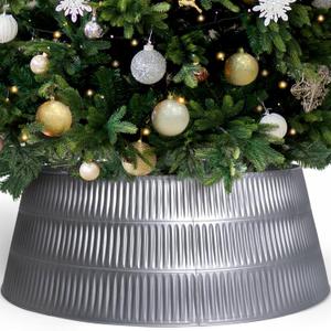 Christmas Tree Collar - Rome Design Skirt, Lightweight, Sustainable - 9 Panels, Easy Setup & Storage - Protects Tree from Pets - Fits Trees Up to 8 Feet Tall (Silver, 9 Panels)
