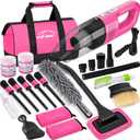AUTODECO Car Cleaning Kit, Car Vacuum Interior Detailing Cleaner Kit with High Power Handheld Vacuum, Brush Set, Windshield Tool, Duster, Towels, Complete Car Care Tools for Women (Pink)