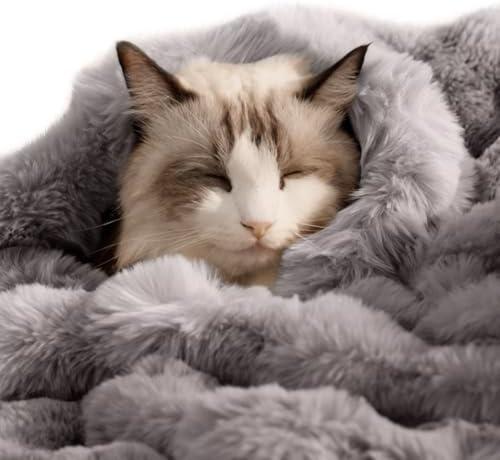Dog Blanket Ultra Soft Fuzzy Faux Fur Cat Blankets for Indoor Cats Ultra Soft Plush Faux Fur Machine Washable Reversible Pet Throw Protector for Couch Furniture 28"X 22" Grey