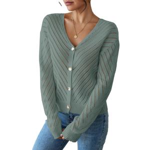 Libsorge Womens Sexy Off The Shoulder Sweater Spring Summer Fall 2025 Trendy Lightweight Ladies Dressy Casual Outfits Cute Crochet Knit Hollow Out V Neck Long Sleeve Button Cardigan Sage Green Small