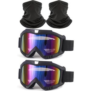 2Pcs Dirt Bike Goggles with Neck Gaiter, Motorcycle ATV Riding Ski Racing Goggles Windproof (Black)