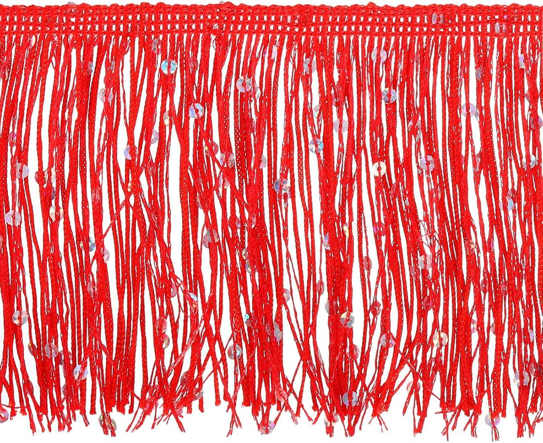 uxcell 2 Yards of 10cm/4" Sequin Fringe Trim Sparkling DIY Fringe Tassel Trim Ribbon for Costume Clothes DIY Sewing Crafts Decoration, (5.9 ft/1.8m) Red